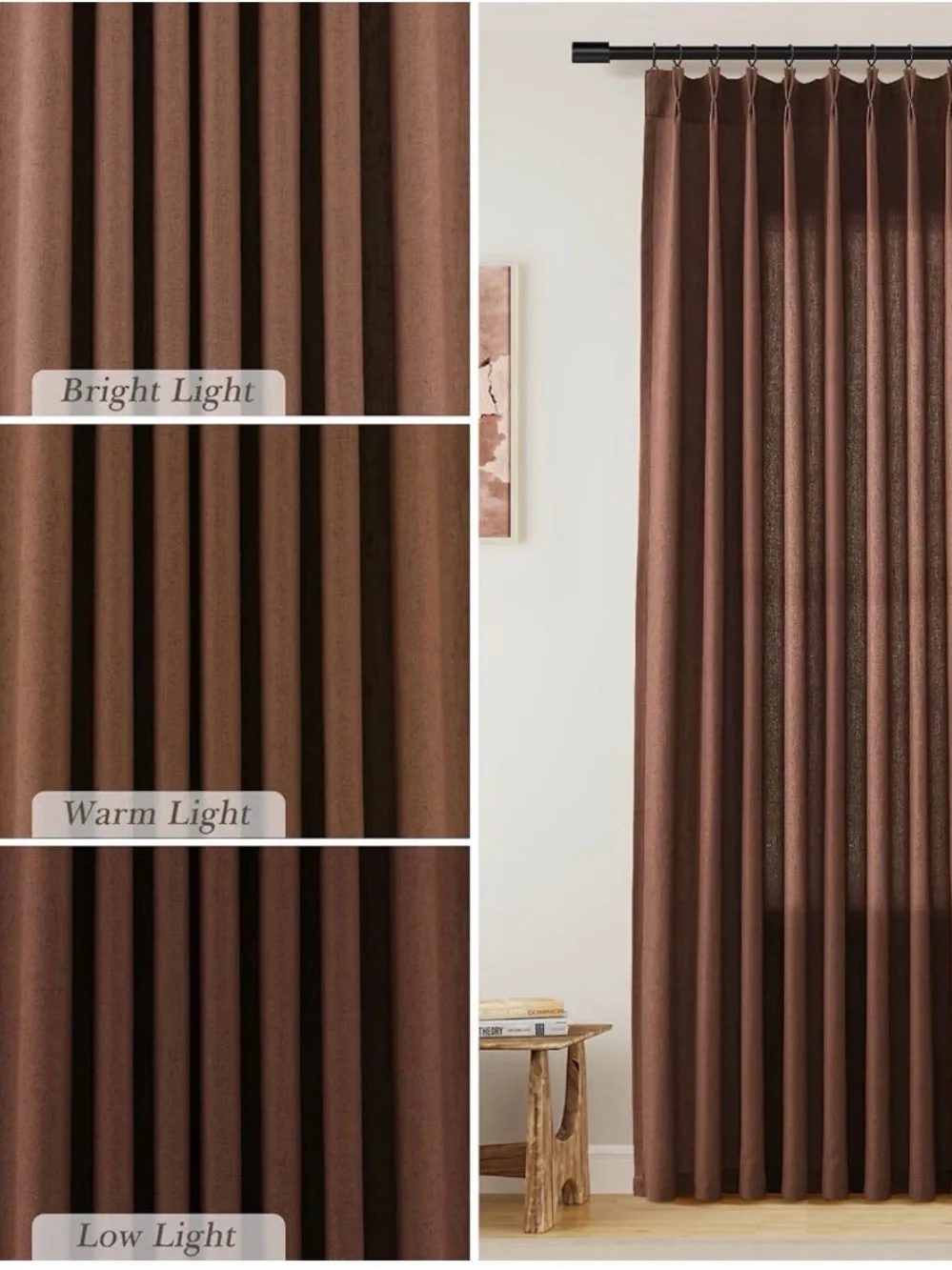 New Aersas Rustic Brown Pinch Pleated Linen Curtains 96 Inch Length 2 Panels